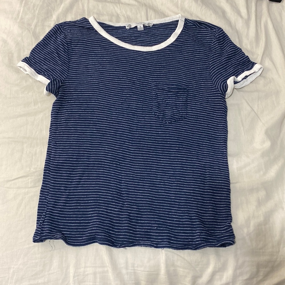 Blue and white stripped tee. Size small. Brand is iris